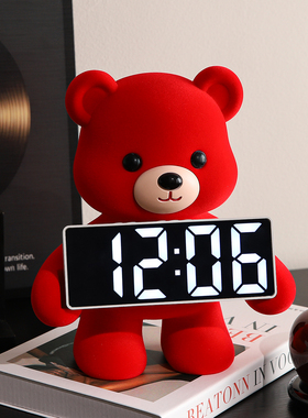 轻奢小熊时钟摆件客厅家居玄关电视柜意式极简小众高级感软装饰品