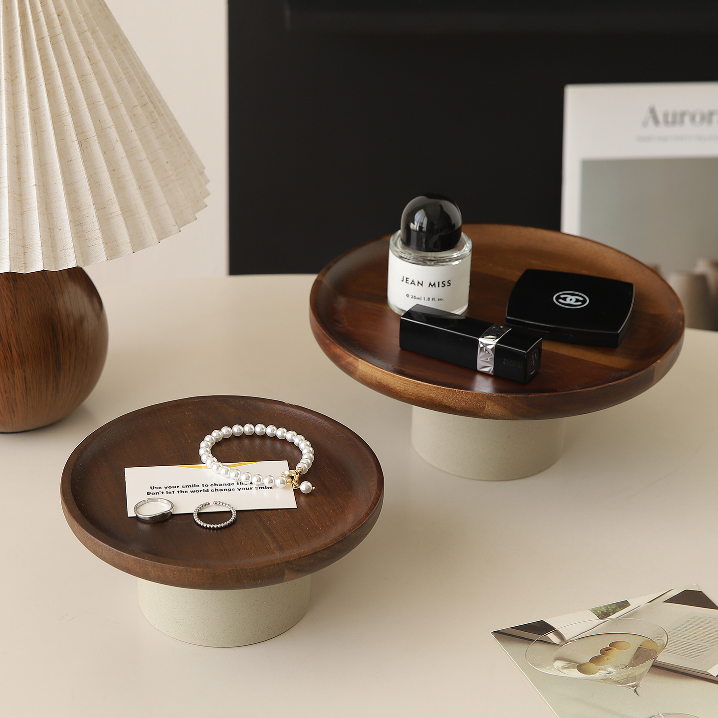 复古相思木高脚香水香薰托盘首饰化妆品玄关收纳置物盘中古风摆件