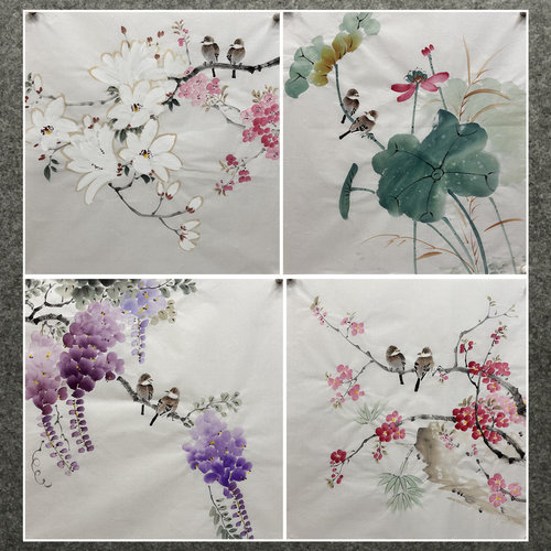 50X50厘米装饰国画玄关字画纯手绘三尺斗方花鸟画精品宣纸画芯02