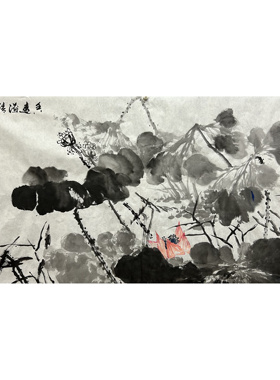 8墨锦轩酒店装饰国画字画纯手绘花鸟三尺荷花水墨画AU4122801-17