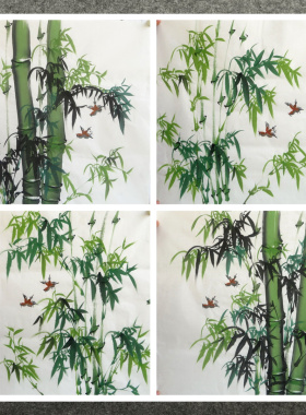 8墨锦轩国画字画绿色花鸟纯手绘四尺斗方竹子竹报平安AU309031-69