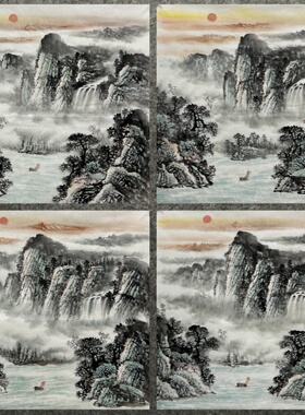 8墨锦轩68X68厘米水墨装饰国画纯手绘四尺斗方山水画AD6071001-30