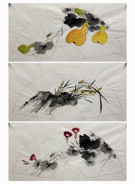 66X33厘米装饰国画扇面字画纯手绘四尺四开花鸟画AX5060101-20