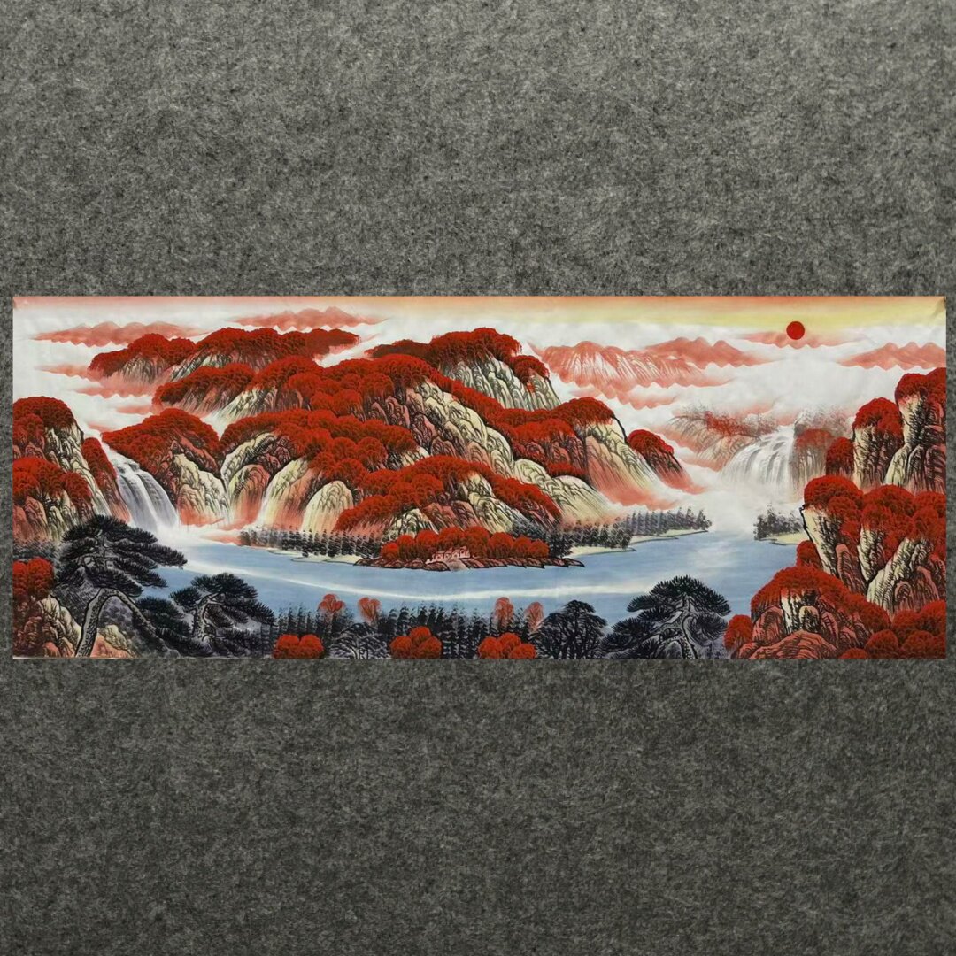 8墨锦轩横幅旭日东升国画客厅纯手绘小六尺山水画鸿运当头聚宝盆1