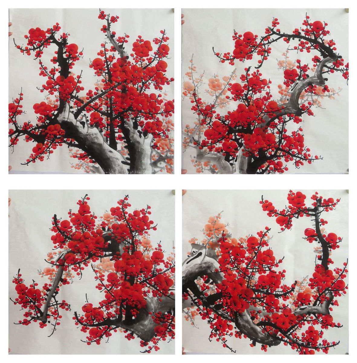 8墨锦轩书房居家装饰国画花鸟玄关纯手绘四尺斗方梅花 红梅报喜02