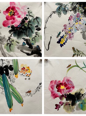 34X34CM装饰字画国画花鸟纯手绘四尺八开花鸟画小品AF5091201-20