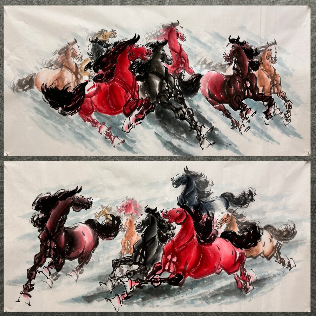 8墨锦轩装饰国画骏马动物纯手绘四尺马八骏图马到成功AV6013101-9
