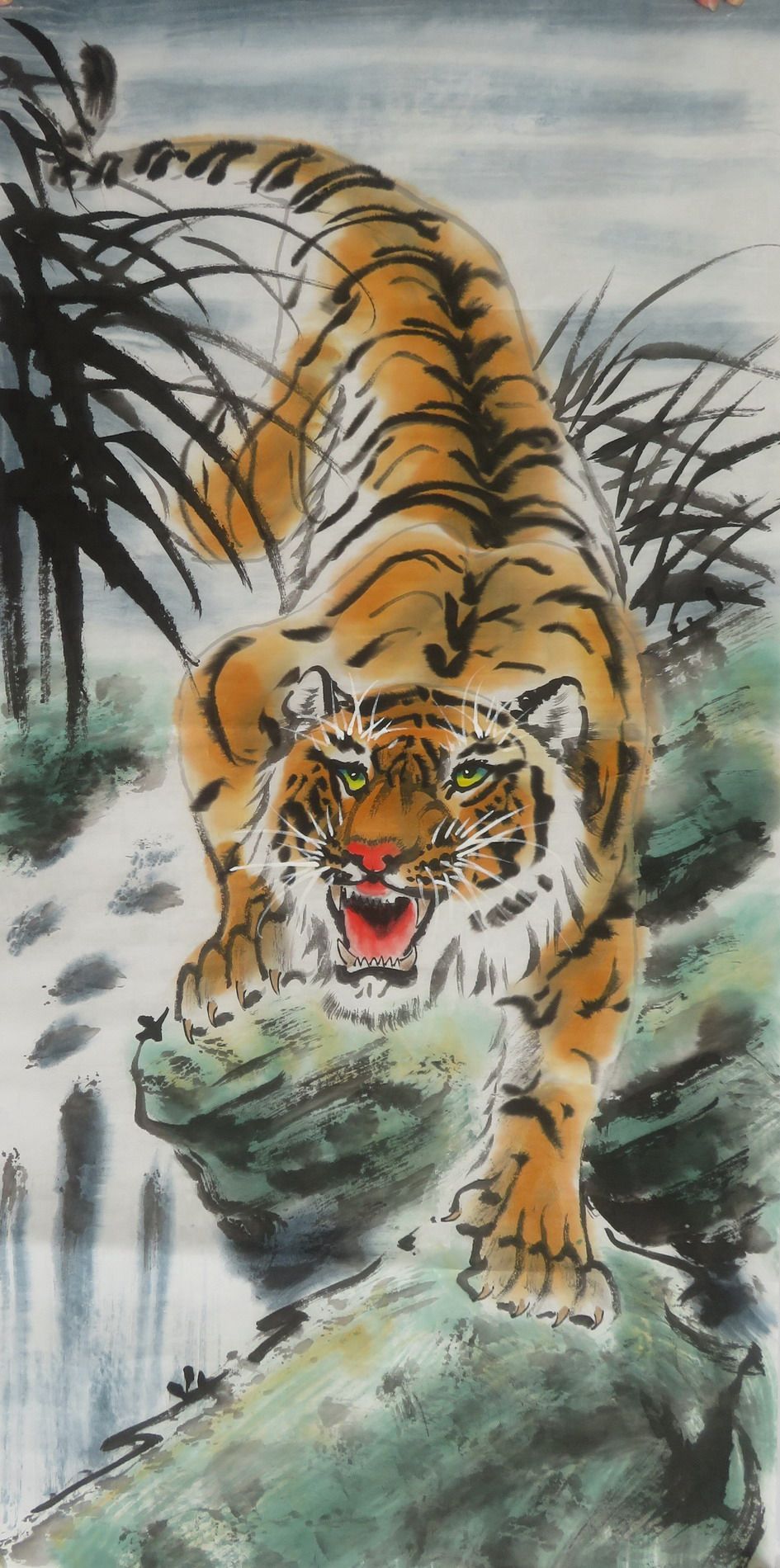 8墨锦轩中堂国画下山虎走廊酒店上山虎纯手绘三尺老虎雄风图02