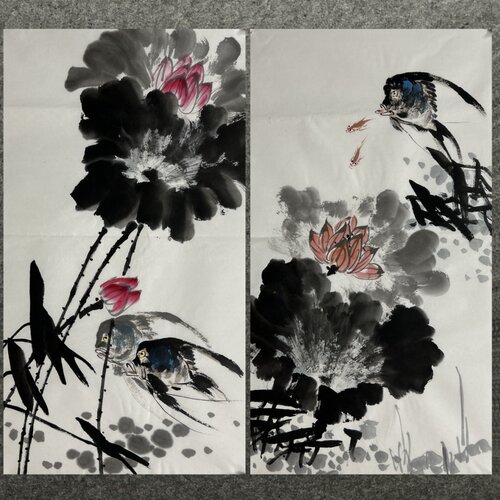 8墨锦轩100X50厘米装饰国画花鸟画纯手绘三尺荷花鱼AP3092301-26