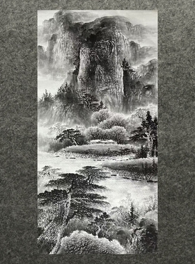8墨锦轩中堂精品国画纯手绘水墨四尺山水画福地雅居AF4111201-3