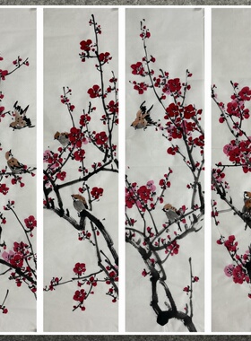 100X25厘米条幅装饰国画纯手绘花鸟画三尺对开梅花AH6080701-30