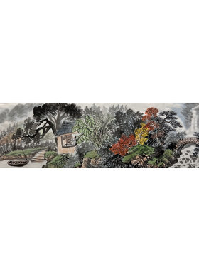 8墨锦轩136X34CM国画纯手绘四尺对开山水画福地雅居AS5080801-10