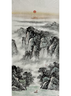 100X50CM中堂国画纯手绘三尺山水画源远流长一帆风顺AD6061311-20