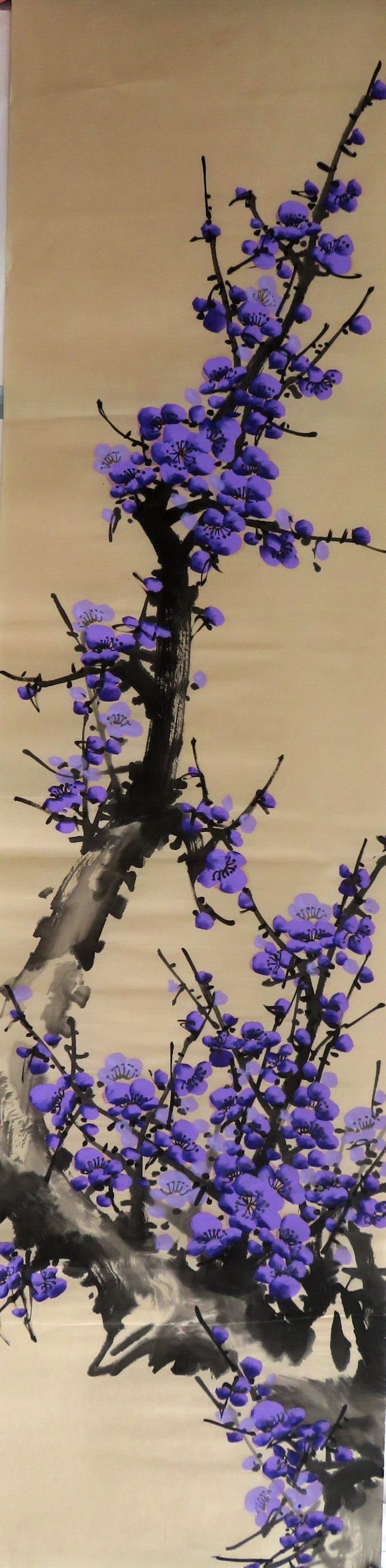 8墨锦轩特价条幅装饰国画纯手绘四尺对开梅花梅开五福ac8030318