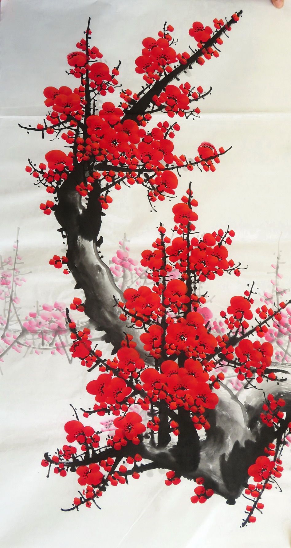 8墨锦轩办公装饰国画花鸟画纯手绘挂画三尺梅花红梅报喜ad1120707