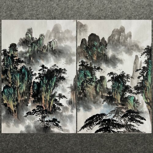 68X45CM中堂装饰国画纯手绘四尺三开山水画福地雅居AE6072401-20