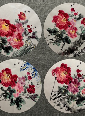 直径68厘米走道国画批发花鸟画纯手绘圆形牡丹兰花AS5111831-60