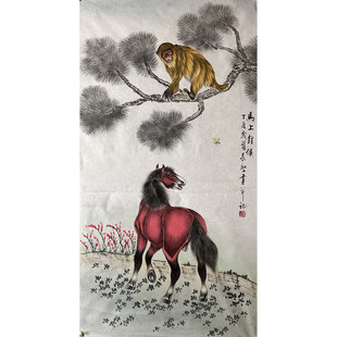 饰国画花鸟画纯手绘四尺马上封侯AU5030207 装 136X68厘米落款