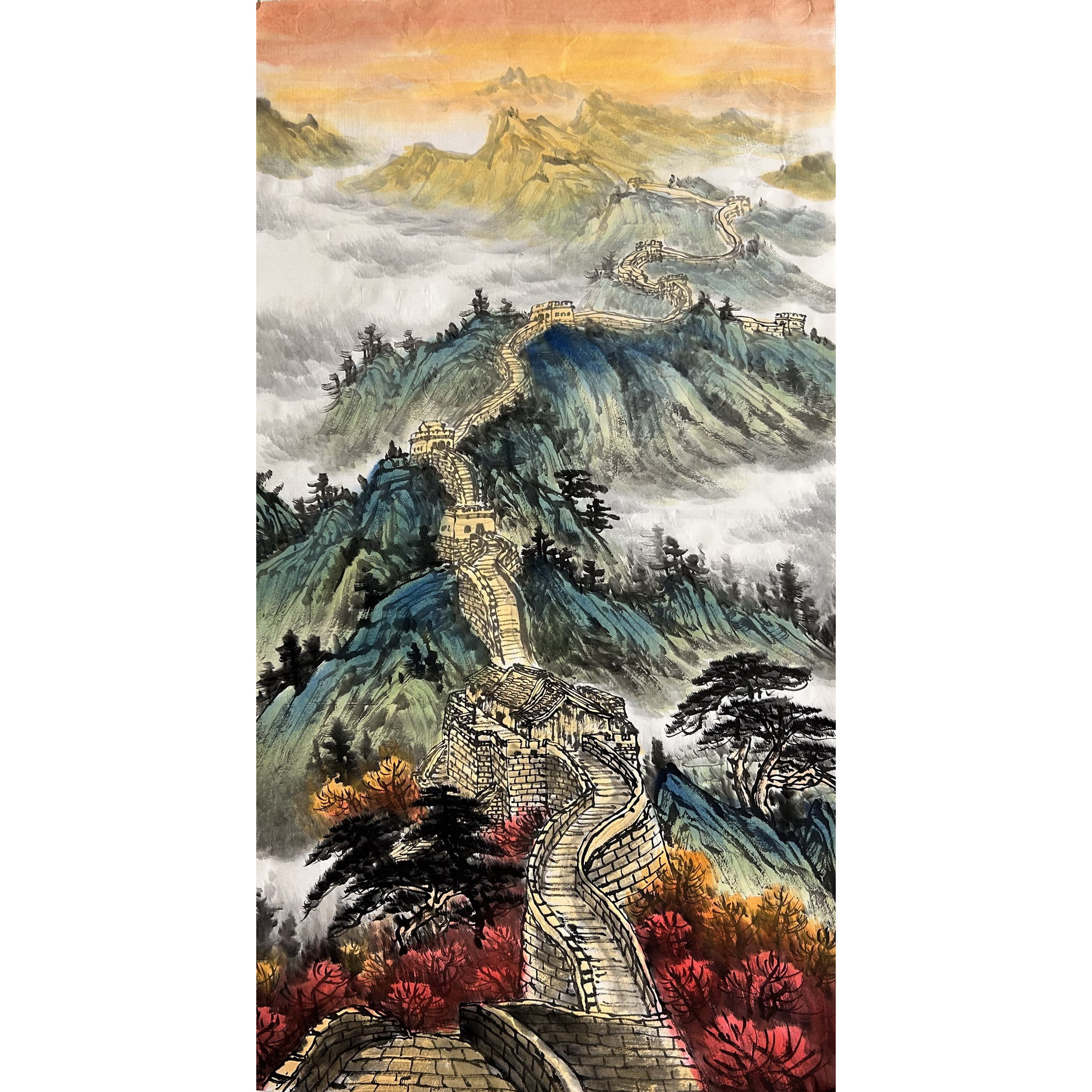 8墨锦轩中堂装饰国画山水画纯手绘三尺长城万里雄风AX5062101-16