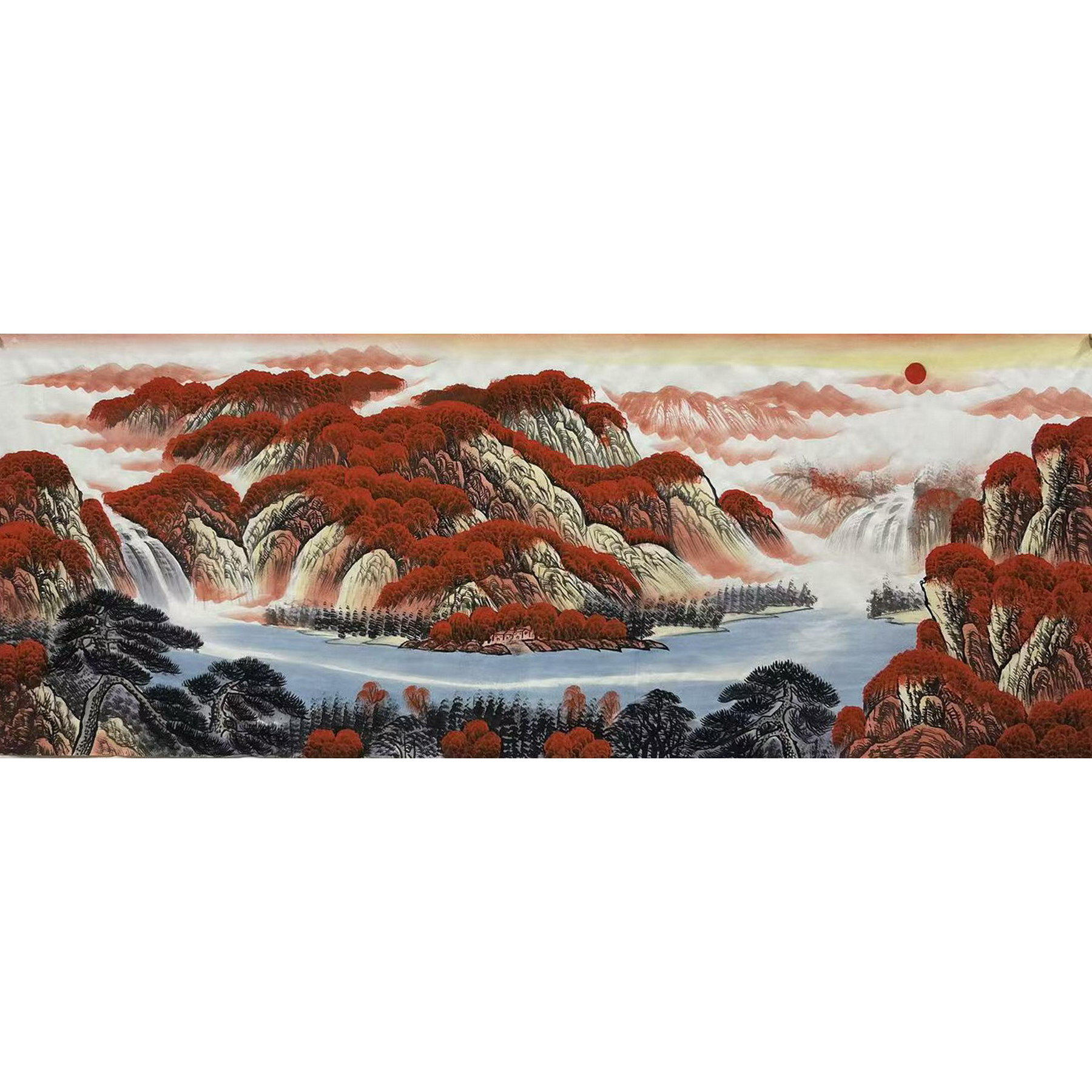 8墨锦轩横幅旭日东升国画客厅纯手绘小六尺山水画鸿运当头聚宝盆2