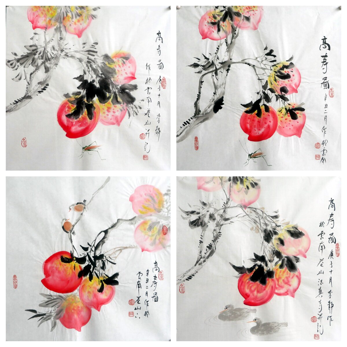 50X50CM落款精品装饰国画花鸟字画纯手绘三尺斗方寿桃AH1063-86