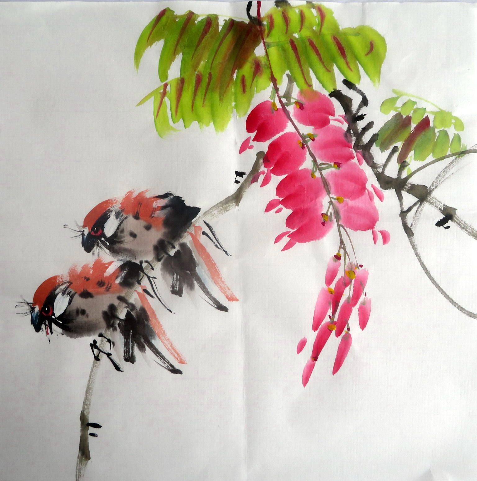 【8墨锦轩】特价国画仿赵少昂纯手绘花鸟画四尺八开紫藤小品01