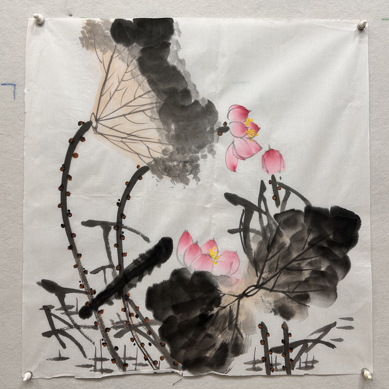 8墨锦轩处理餐厅装饰国画纯手绘花鸟画四尺斗方荷花AE7052101-35
