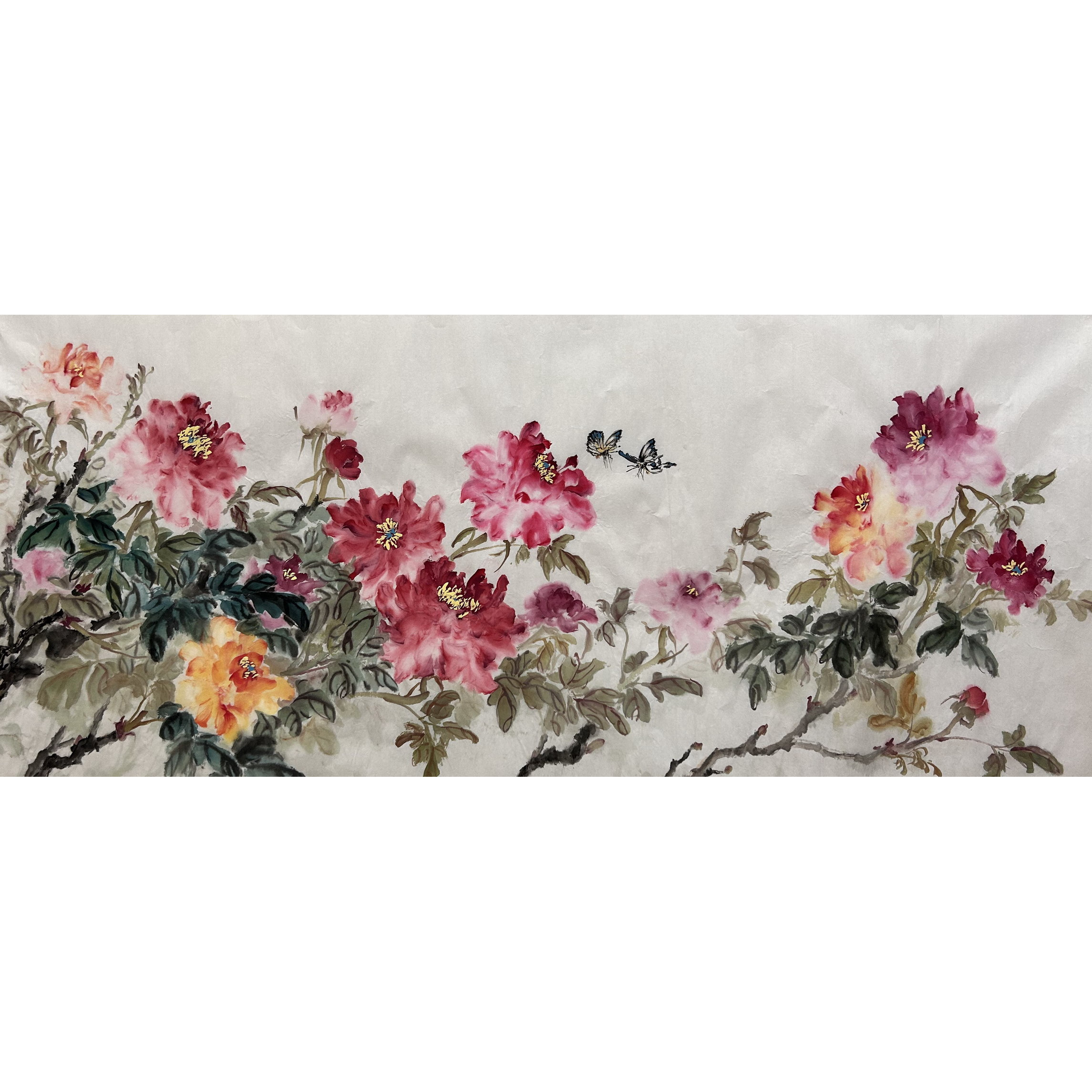 135X60厘米酒店装饰国画花鸟画纯手绘四尺牡丹字画AG5092801-10