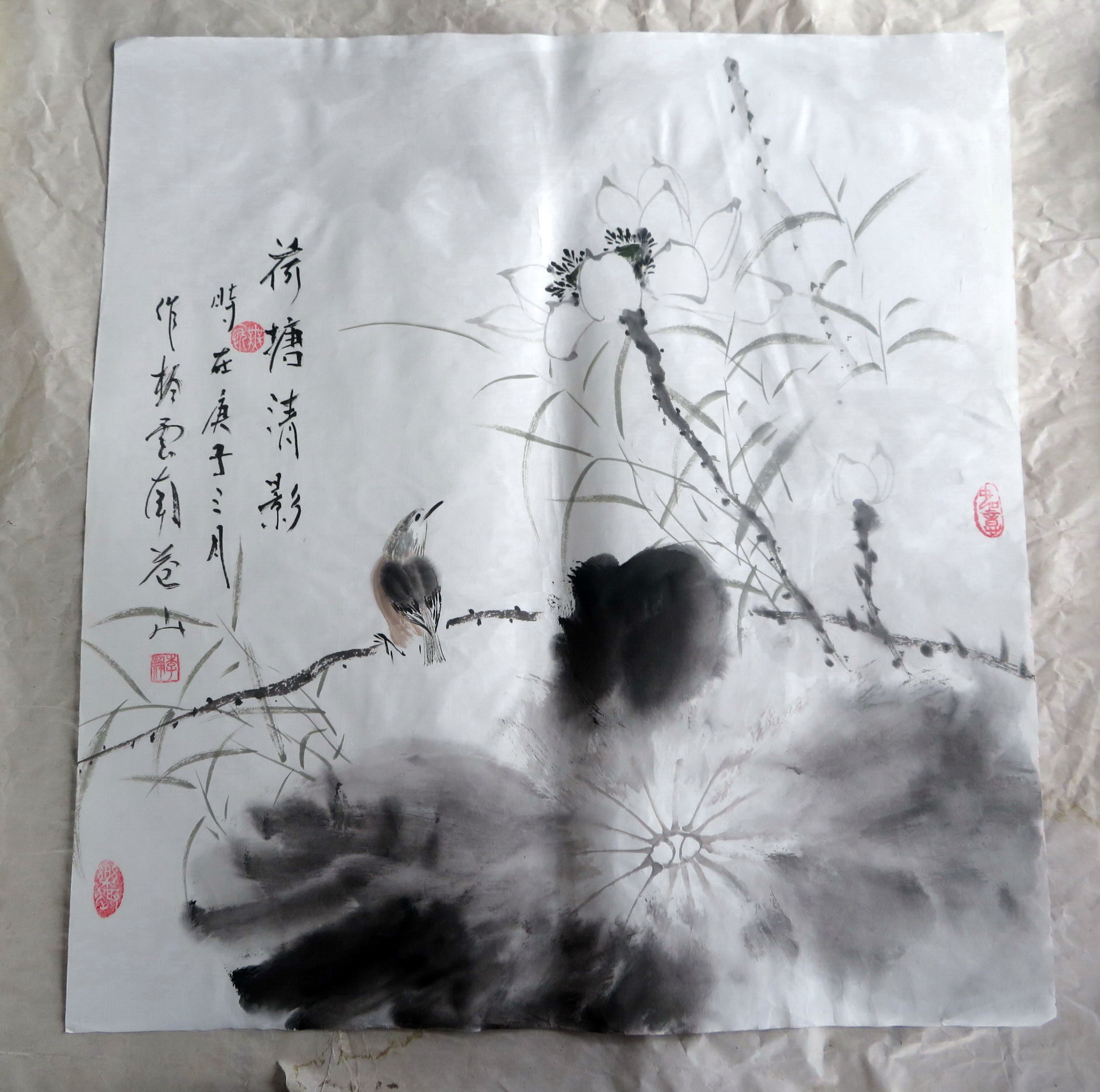 【8墨锦轩】特价已落款国画纯手绘花鸟画三尺斗方荷花