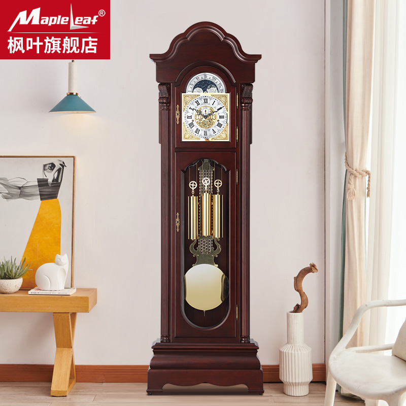 现代客厅实木新中式机械落地钟赫姆勒原装进口机械机芯立式大摆钟