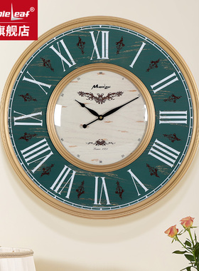 家用简约美式挂墙钟欧式现代创意石英钟客厅轻奢实木装饰艺术时钟
