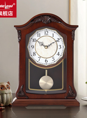枫叶钟表客厅家用实木座钟静音复古台钟中式创意摆件艺术家居装饰