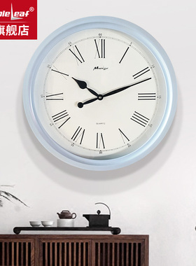 枫叶钟表挂钟客厅实木北欧式复古静音现代简约创意大气圆形时钟