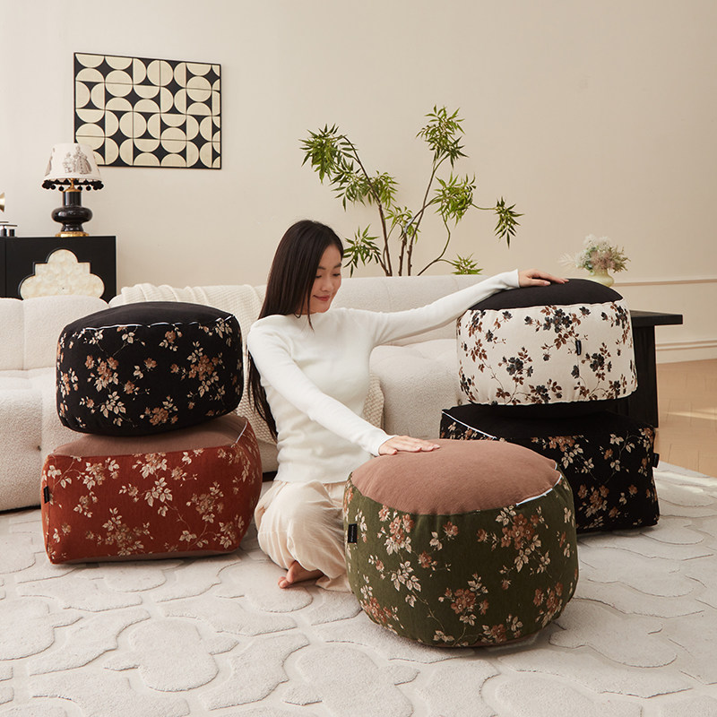 2026新款轻复古棕色系花卉坐墩客厅懒人沙发脚墩,床上用品,床单,淘宝优惠券,粉丝福利购,淘宝优惠卷