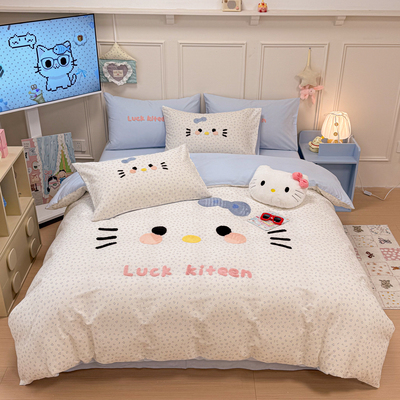 2026新A类高精密13374全棉喷气印花毛巾绣四件床单被套宿舍三件套