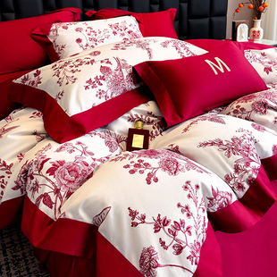 印花四件套100%纯棉全棉床品套件 50S贡缎长绒棉数码 高档礼盒装