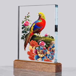 红腹锦鸡水晶摆件前程似锦工艺品客厅玄关装饰品乔迁开业高档礼品