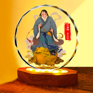 西北财神刘海蟾画像水晶摆件客厅书房办公室桌面装饰品送礼品乔迁