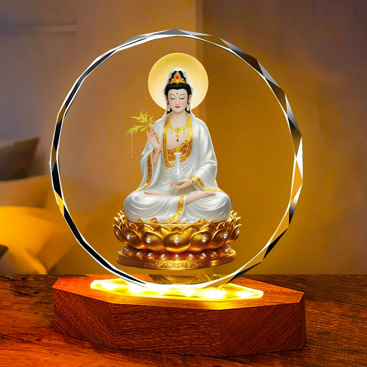 坐莲南海观音菩萨佛像水晶摆件