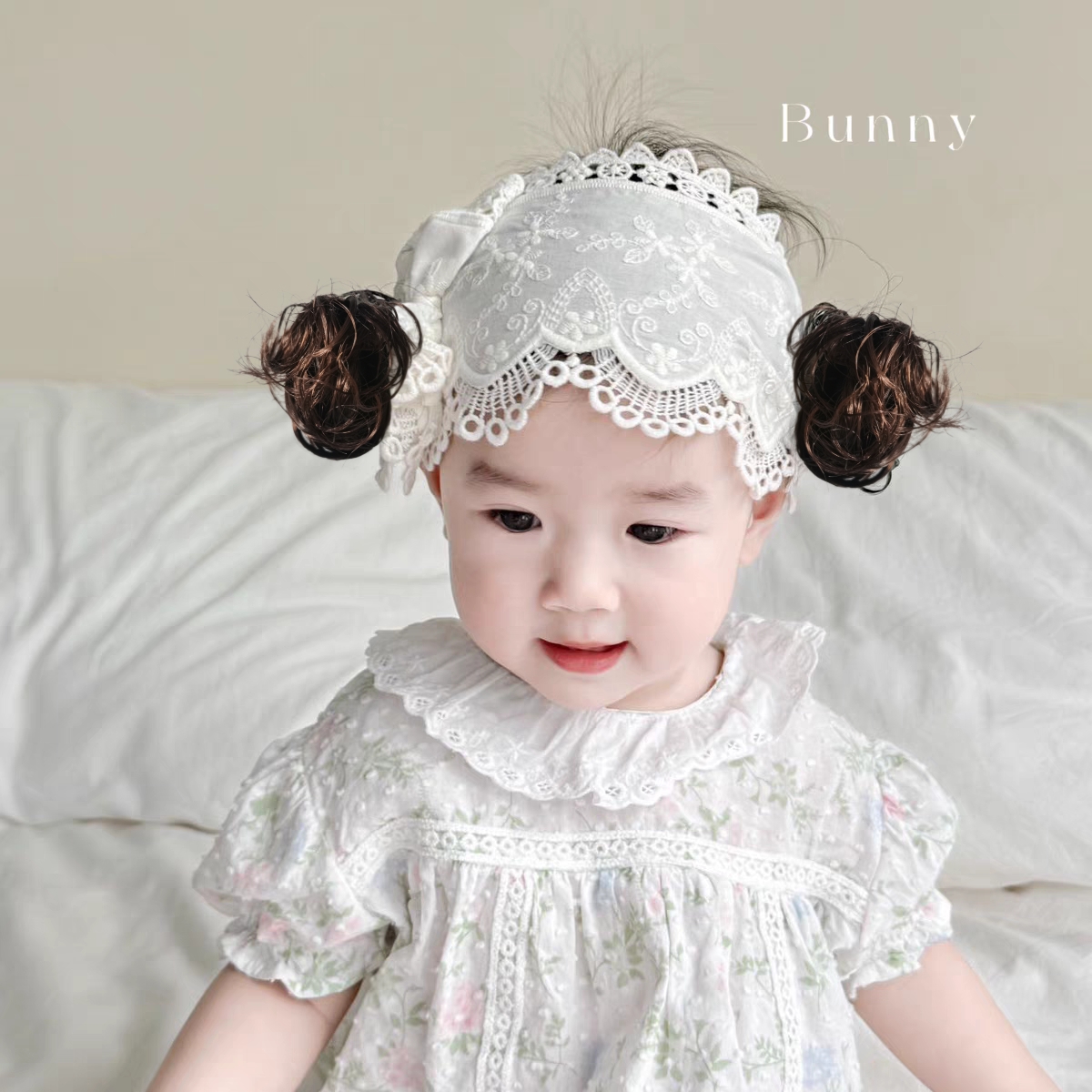 婴儿帽子夏季薄款甜美洋气公主小月龄女宝宝蕾丝假发发带护囟门帽