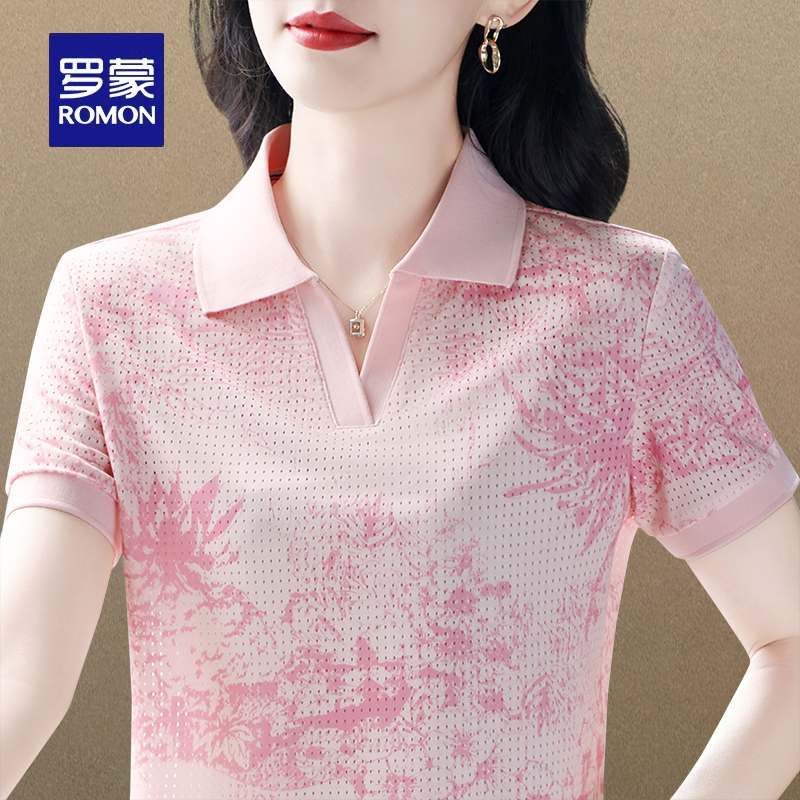 罗蒙品牌气质休闲短袖t恤女2025