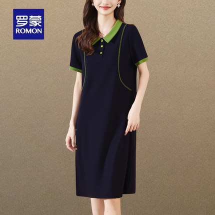 罗蒙品牌时尚运动休闲连衣裙女夏季2025年新款减龄宽松中长款裙子