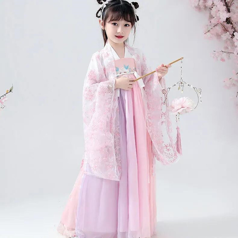 女童汉服春樱抖音超仙儿童中国风襦裙小女孩网红连衣裙古装表演服