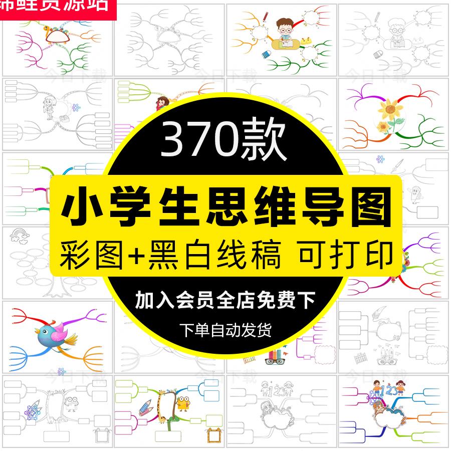 小学生思维导图模板数学语文英语一二三年级上下册线稿手抄报电子
