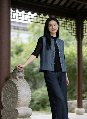 丹同款 琳丹乐2026春夏新品蓝色国风马甲68552搭牛仔直筒裤68520