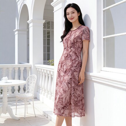 丹同款 琳丹乐2026春夏新品优雅气质粉红花网纱连衣裙68000