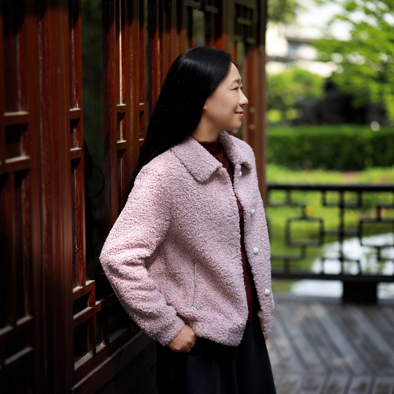 丹同款 琳丹乐2025冬季新款粉紫色毛绒外套59098搭枣红打底58524