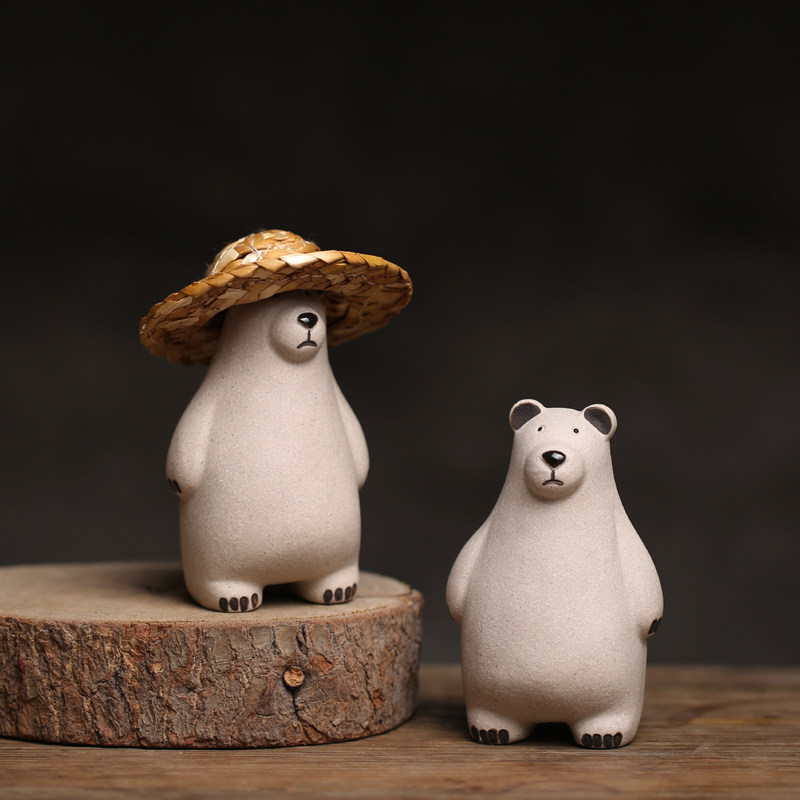 紫砂白段泥手工小熊茶宠摆件 茶桌茶道小摆设茶玩壶盖置盖托纸镇,餐饮具,茶宠摆件,淘宝优惠券,粉丝福利购,淘宝优惠卷