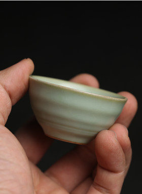 老货中式汝窑陶瓷功夫茶杯可养