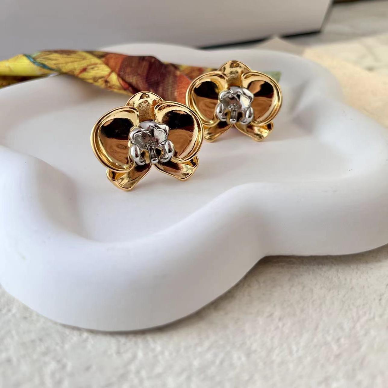 明星同款yellow band 立体褶皱双色花朵耳饰925银针